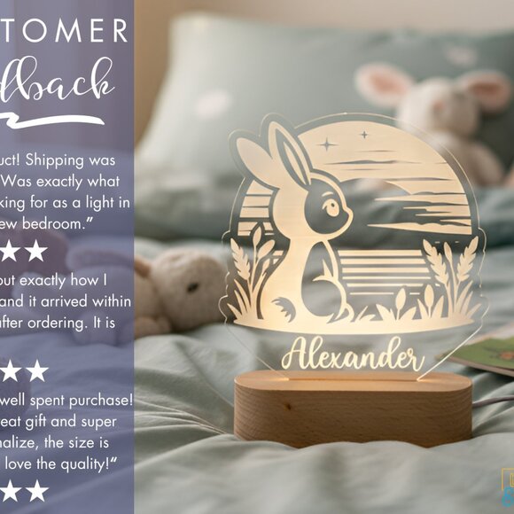 Personalized Bunny Night Light – Custom LED Nursery & Toddler Decor - Picture 7 of 8